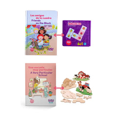 Bilingual Starter Play Pack – 2 Books + 2 Games + 2 Activity Packs + Stickers