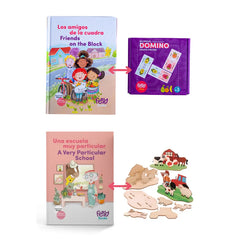 Bilingual Starter Play Pack – 2 Books + 2 Games + 2 Activity Packs + Stickers