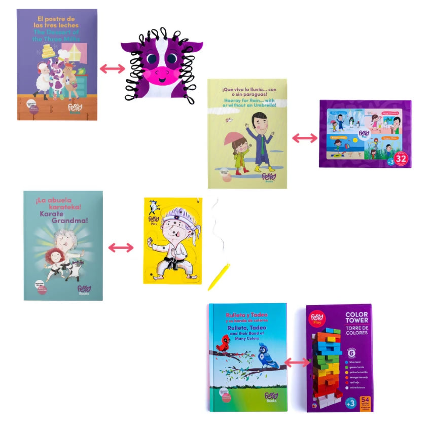 The Feppy Play & Learn Experience – 4 Books + 4 Games + 4 Activity Packs + Stickers